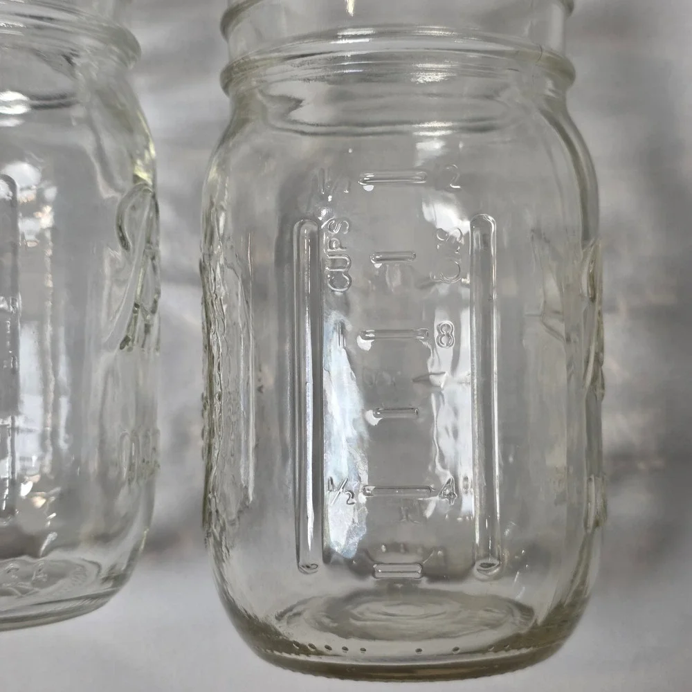 Ball Mason Jar 12oz Clear Embossed Fruit Harvest Glass Set of 2